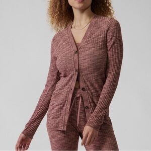 Athleta XXS&XS Mauve Heathered Pink Ribbed Knit Sweater and Pant Coordinated Set